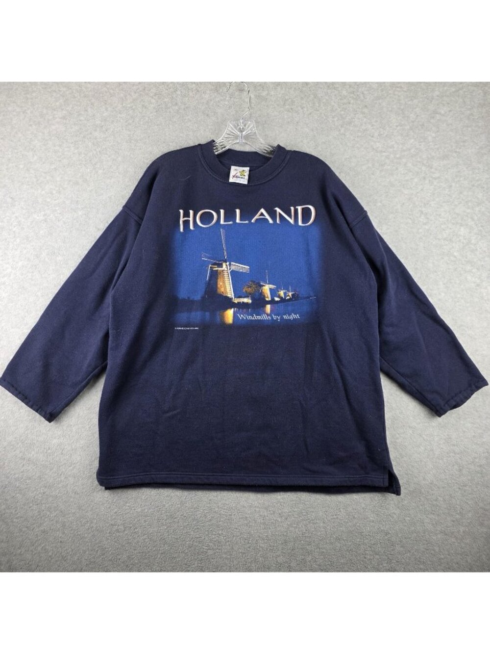 Vintage Holland Sweatshirt Womens XL Blue Windmills By Night Graphic Pullover